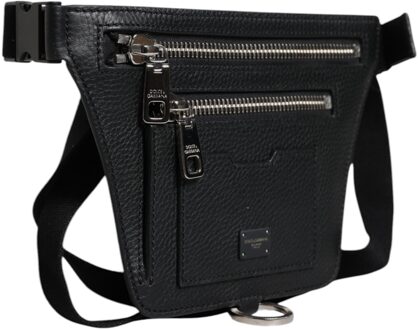 Dolce & Gabbana Zwart Kalfsleren Logo Plaquette Riem Taille Mannen Heuptas Tas - One Size