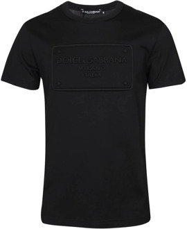 Dolce & Gabbana Zwart Katoenen T-Shirt met DG Borduurwerk Patch Dolce & Gabbana , Black , Heren - S