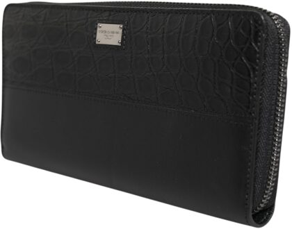 Dolce & Gabbana Zwart Leren Logo Plaque Zip Around Continental Portemonnee - One Size