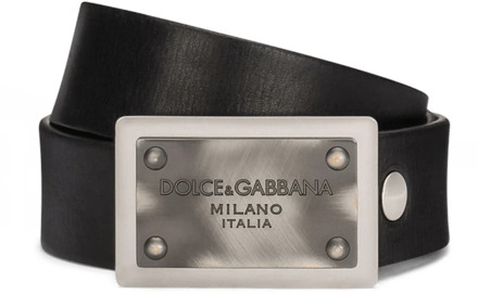 Dolce & Gabbana Zwart Leren Riem met Logo Gesp Dolce & Gabbana , Black , Heren - 100 Cm,90 Cm,95 CM