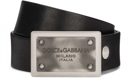 Dolce & Gabbana Zwart Leren Riem met Logo Gesp Dolce & Gabbana , Black , Heren - 105 Cm,110 Cm,90 Cm,95 CM