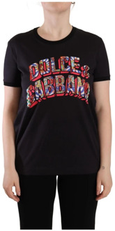Dolce & Gabbana Zwart Logo Print Katoenen Crew Neck Tee Dolce & Gabbana , Black , Dames - S
