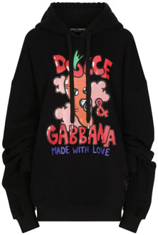 Dolce & Gabbana Zwart Oversize Katoenmix Sweatshirt Dolce & Gabbana , Black , Dames - Xs,2Xs