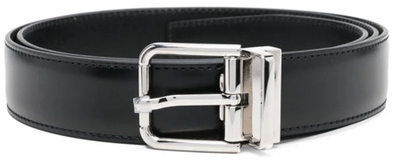 Dolce & Gabbana Zwart vierkant-gesp leren Riem Dolce & Gabbana , Black , Heren - 95 Cm,100 Cm,90 CM