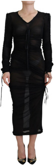 Dolce & Gabbana Zwart Viscose Bodycon Sheath Midi Jurk Dolce & Gabbana , Black , Dames - 3XS