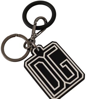 Dolce & Gabbana Zwart Witte DG Rubber Logo Zilveren Ring Sleutelhanger voor Heren - One Size