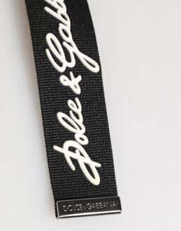 Dolce & Gabbana Zwart Witte Polyester DG Logo Zilveren Mannen Sleutelhanger Sleutelpunt