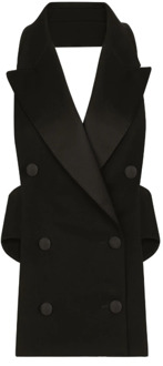 Dolce & Gabbana Zwart Wol-Blend Vest met Open Rug Dolce & Gabbana , Black , Dames - S,Xs