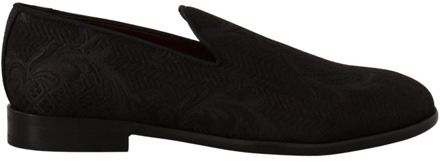 Dolce & Gabbana Zwarte Bloemen Brokaat Slippers Loafers Schoenen Dolce & Gabbana , Black , Heren - 39 EU