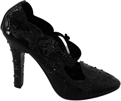 Dolce & Gabbana Zwarte Bloemenkristal Cinderella Hakken Dolce & Gabbana , Black , Dames - 39 EU