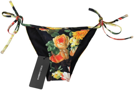 Dolce & Gabbana Zwarte bloemenprint strandkleding bikini onderkant Dolce & Gabbana , Black , Dames - XS