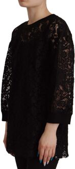 Dolce & Gabbana Zwarte Bloemige Kant Pullover Sicilië Damesblouse