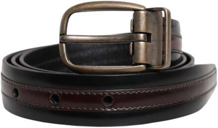 Dolce & Gabbana Zwarte Bordeaux Kalfsleer Metalen Logo Gesp Riem - 95 cm