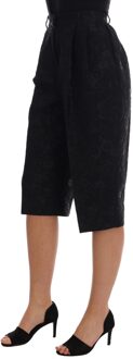 Dolce & Gabbana Zwarte Brokaat Hoge Taille Capri Shorts
