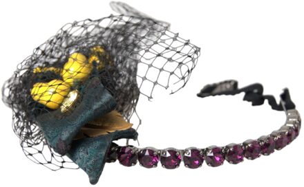 Dolce & Gabbana Zwarte Citroenen Sicilië Paarse Kristallen Net Haarband Diadeem