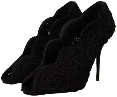 Dolce & Gabbana Zwarte Cordonetto Ricamo Pump Open Teen Schoenen Dolce & Gabbana , Black , Dames - 40 EU