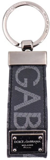 Dolce & Gabbana Zwarte gecoate canvas sleutelhanger met logo Dolce & Gabbana , Gray , Heren - ONE Size
