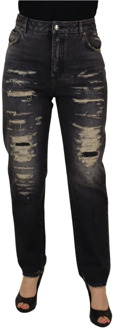 Dolce & Gabbana Zwarte Gewassen Versleten Hoge Taille Denim Jeans Dolce & Gabbana , Black , Dames - XS