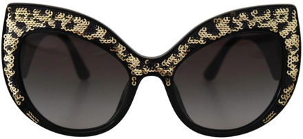Dolce & Gabbana Zwarte Gouden Paillet Vlinder Gepolariseerde Zonnebril Dolce & Gabbana , Black , Dames - ONE Size