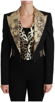 Dolce & Gabbana Zwarte Jacquard Wol Jas met Vest Dolce & Gabbana , Black , Dames - XS