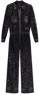 Dolce & Gabbana Zwarte Kanten Jumpsuit met Satijnen Afwerking Dolce & Gabbana , Black , Dames - S,2Xs