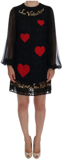 Dolce & Gabbana Zwarte Kanten Shift Jurk met Rode Hartapplicatie Dolce & Gabbana , Black , Dames - 3XS