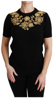 Dolce & Gabbana Zwarte Kasjmier Gouden Bloemen Trui Top Dolce & Gabbana , Black , Dames - M