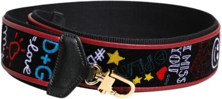 Dolce & Gabbana Zwarte Katoenen Geprinte Tas Met Schouderband - One Size