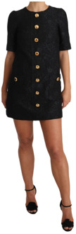 Dolce & Gabbana Zwarte knoopversierde jacquard mini-jurk Dolce & Gabbana , Black , Dames - 3XS
