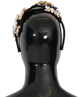 Dolce & Gabbana Zwarte Kristal Witte Haar Parrucchiera Hoofdband Diadeem - One Size