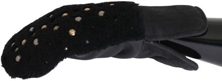Dolce & Gabbana Zwarte Lederen Schapenvacht Geopende Handschoenen Veelkleurig