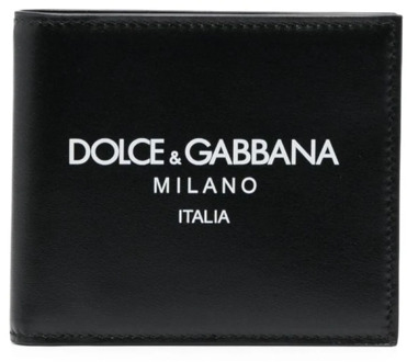 Dolce & Gabbana Zwarte leren billfold portemonnee met logo Dolce & Gabbana , Black , Heren - ONE Size