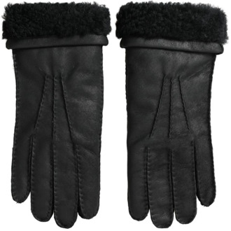Dolce & Gabbana Zwarte Leren Bont Wanten Handschoenen Dolce & Gabbana , Black , Heren - 9 IN