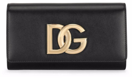 Dolce & Gabbana Zwarte Leren Crossbody Tas Dolce & Gabbana , Black , Dames - ONE Size