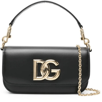 Dolce & Gabbana Zwarte Leren Crossbody Tas met Logo Detail Dolce & Gabbana , Black , Dames - ONE Size