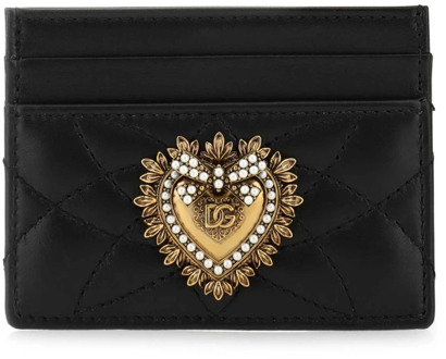 Dolce & Gabbana Zwarte leren Devotion kaarthouder Dolce & Gabbana , Black , Dames - ONE Size