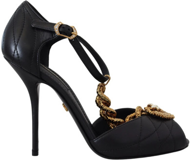 Dolce & Gabbana Zwarte Leren Gouden Hart Sandalen Dolce & Gabbana , Black , Dames - 35 EU