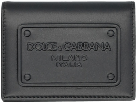 Dolce & Gabbana Zwarte Leren Kaarthouder Ss24 Dolce & Gabbana , Black , Heren - ONE Size