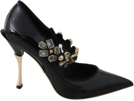 Dolce & Gabbana Zwarte Leren Kristallen Mary Jane Pumps Dolce & Gabbana , Black , Dames - 35 EU