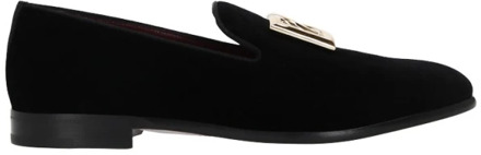 Dolce & Gabbana Zwarte leren platte schoenen met metalen logo Dolce & Gabbana , Black , Heren - 40 EU