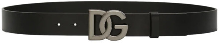 Dolce & Gabbana Zwarte Leren Riem met Kruisvormige Metalen Logo Gesp Dolce & Gabbana , Black , Heren - 90 Cm,100 Cm,105 CM
