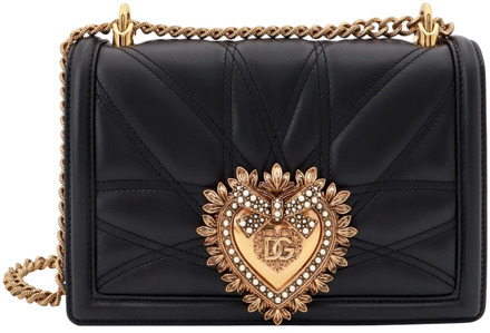 Dolce & Gabbana Zwarte leren schoudertas met klep Dolce & Gabbana , Black , Dames - ONE Size