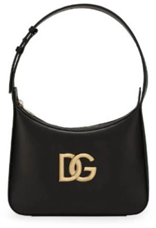Dolce & Gabbana Zwarte leren schoudertas met metalen logo Dolce & Gabbana , Black , Dames - ONE Size