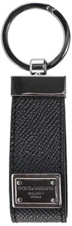 Dolce & Gabbana Zwarte Leren Sleutelhouder met Metalen Haak Dolce & Gabbana , Black , Heren - ONE Size