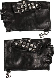 Dolce & Gabbana Zwarte Leren Studded Vingerloze Handmitsen voor Mannen