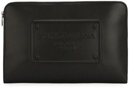 Dolce & Gabbana Zwarte Logo-Ingedrukte Leren Clutch Tas Dolce & Gabbana , Black , Heren - ONE Size