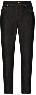Dolce & Gabbana Zwarte Logo Plaque Straight-Legged Jeans Dolce & Gabbana , Black , Heren - Xl,L,M