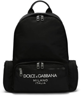 Dolce & Gabbana Zwarte Logo Print Rugzak met Rits Dolce & Gabbana , Black , Heren - ONE Size