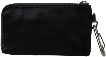 Dolce & Gabbana Zwarte Nylon Logo Plaque Sleutelhanger Pouch Clutch Tassen