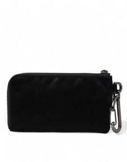 Dolce & Gabbana Zwarte Nylon Logo Plaquette Sleutelhanger Pouch Clutch Tas